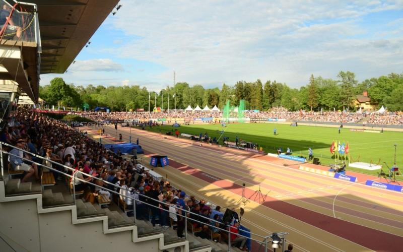 En bild på Paavo Nurmi stadion i Åbo under Paavo Nurmi Games 2019.