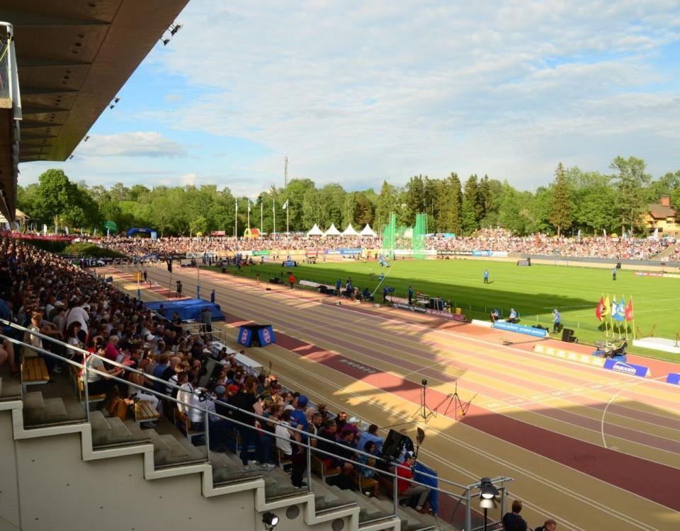 En bild på Paavo Nurmi stadion i Åbo under Paavo Nurmi Games 2019.