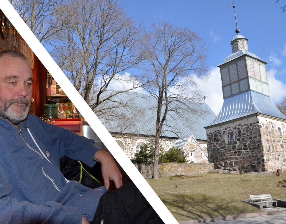 en man och en kyrka