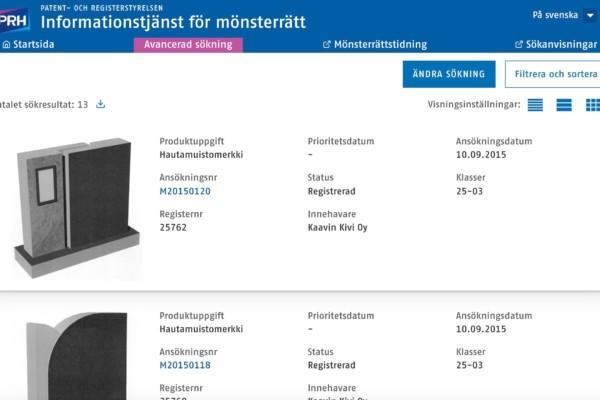 Skärmdump av webbsida med gravstenar